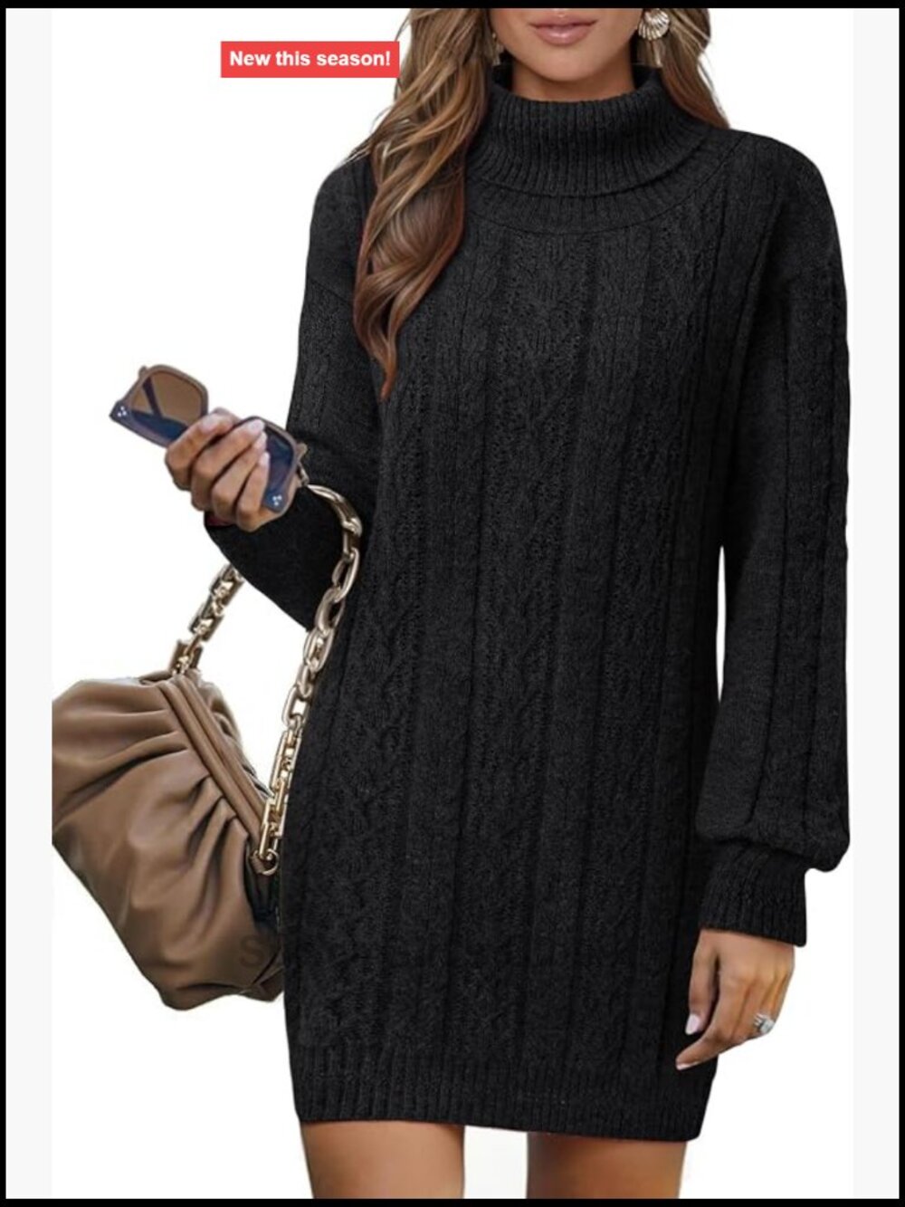 Women's Turtleneck Cable Knit Sweater Dress, Long Sleeve Fall Winter
